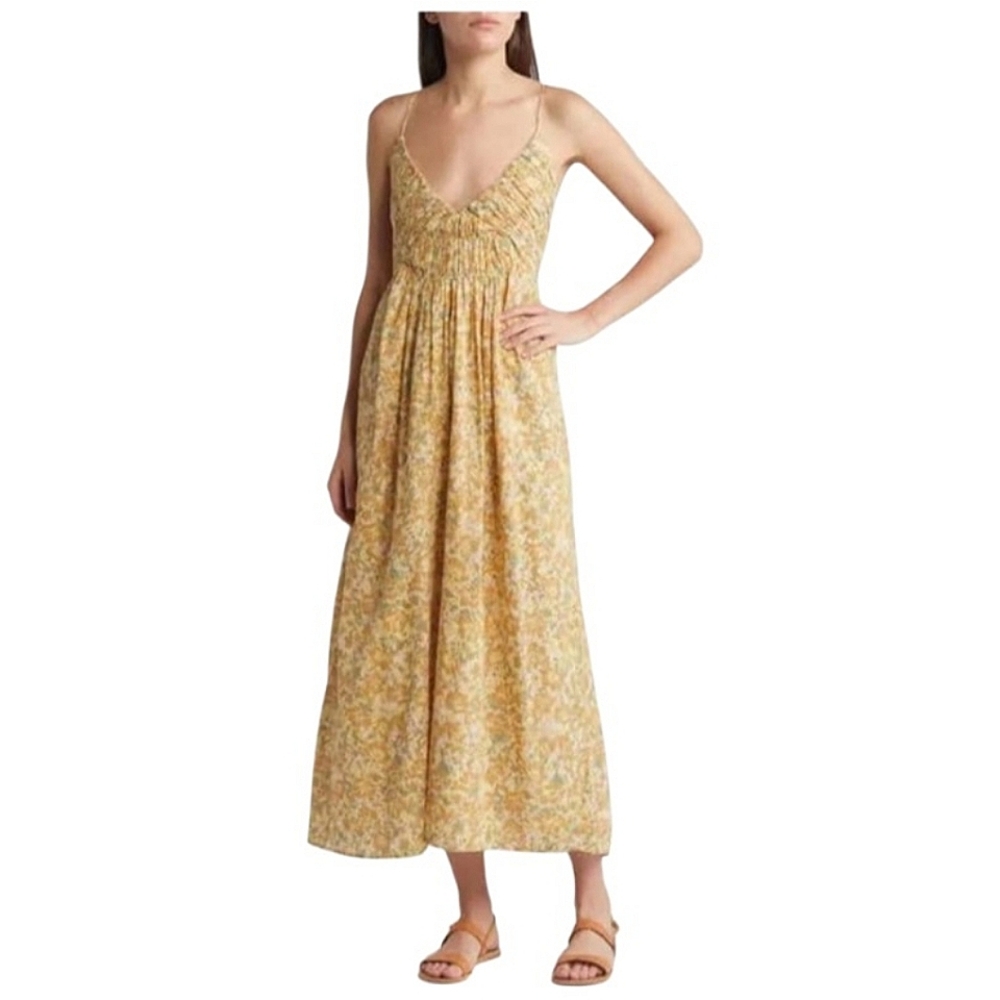 TREASURE & BOND Yellow Floral Lined Maxi Dress Open Back NWT Summer Nordstrom